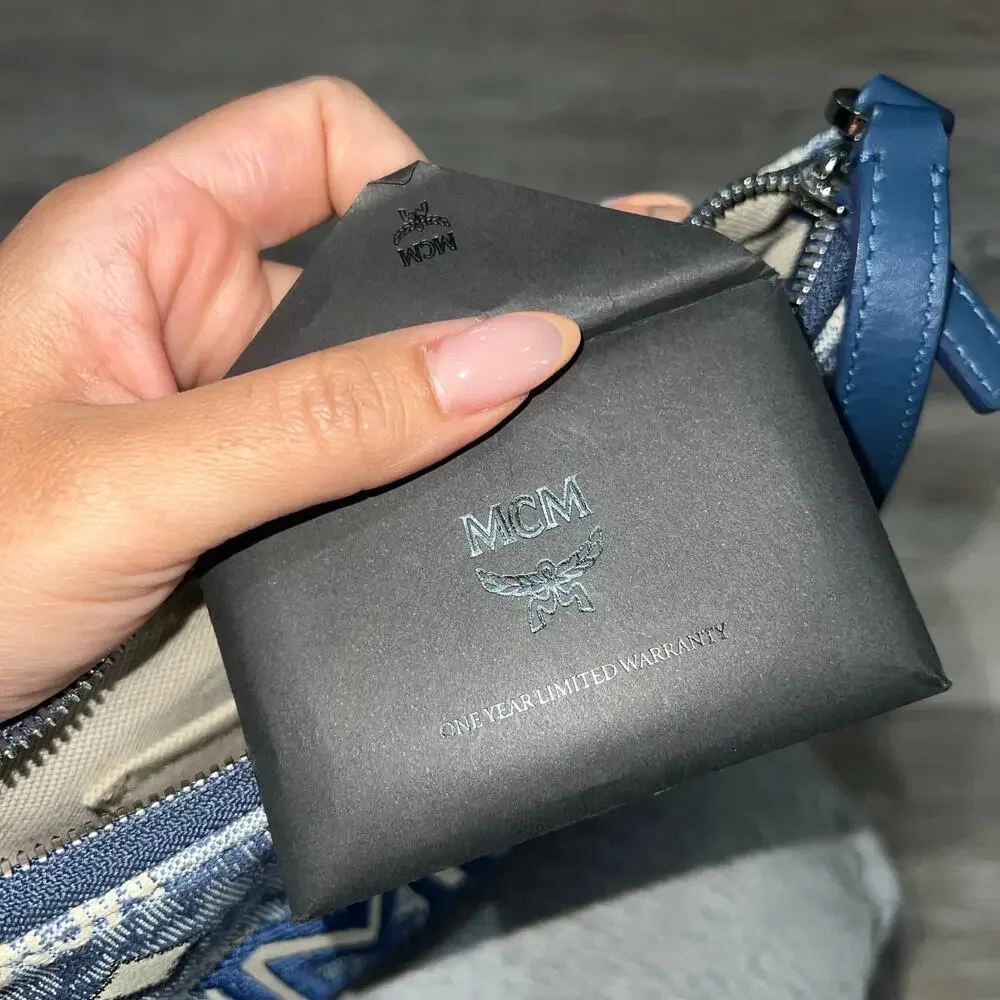 MCM Monogram Blue Canvas Adjustable Shoulder Bag - Picture 9 of 10